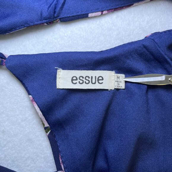 Essue crop top sheer flounce sleeve dark blue pink purple womens M - Picture 9 of 16